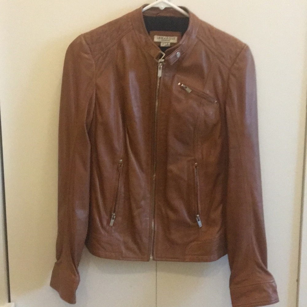 NWOT La Maraque cognac 100% leather bomber jacket